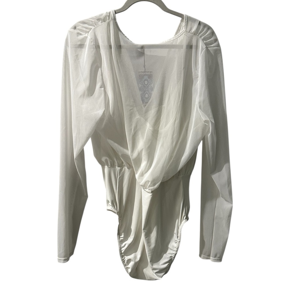 Boohoo Elegant White Sheer Bodysuit New with Tag - Picture 3 of 5